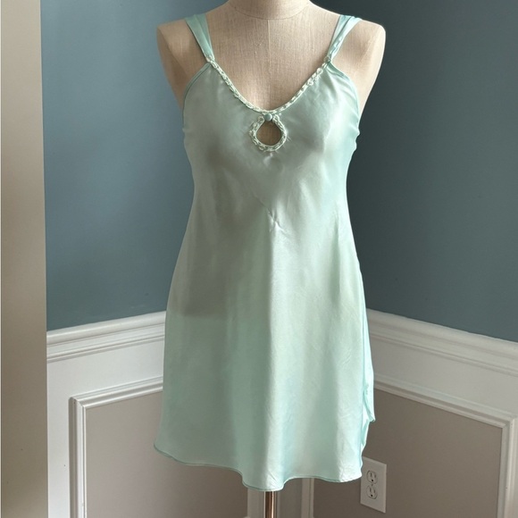 Mint Green Satin Chemise with V-Neckline - Picture 1 of 8